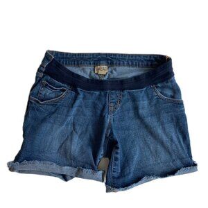 Indigo Blue Denim Maternity Short Small Low Belly Band Rolled Frayed Cuff